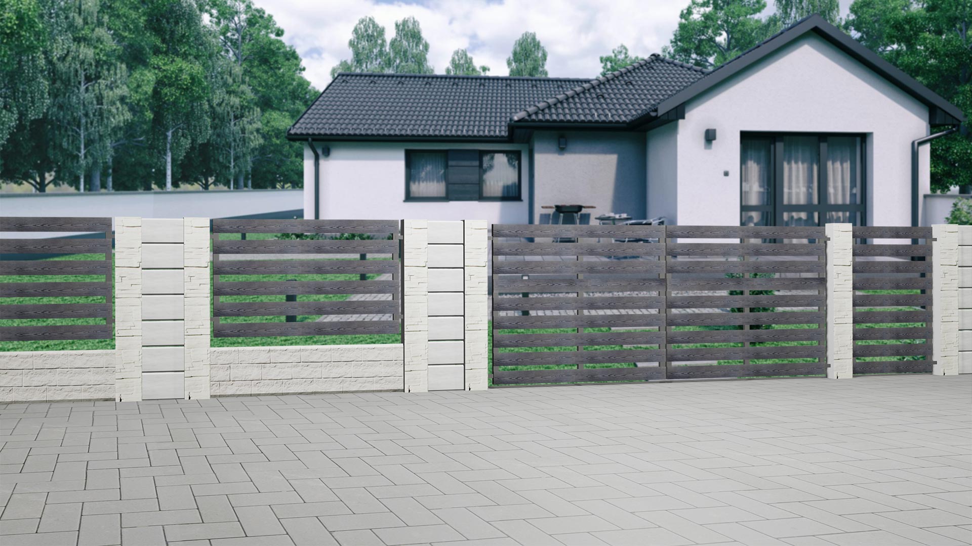 2. Kombinácia predného oplotenia s bránou, Betonové ploty